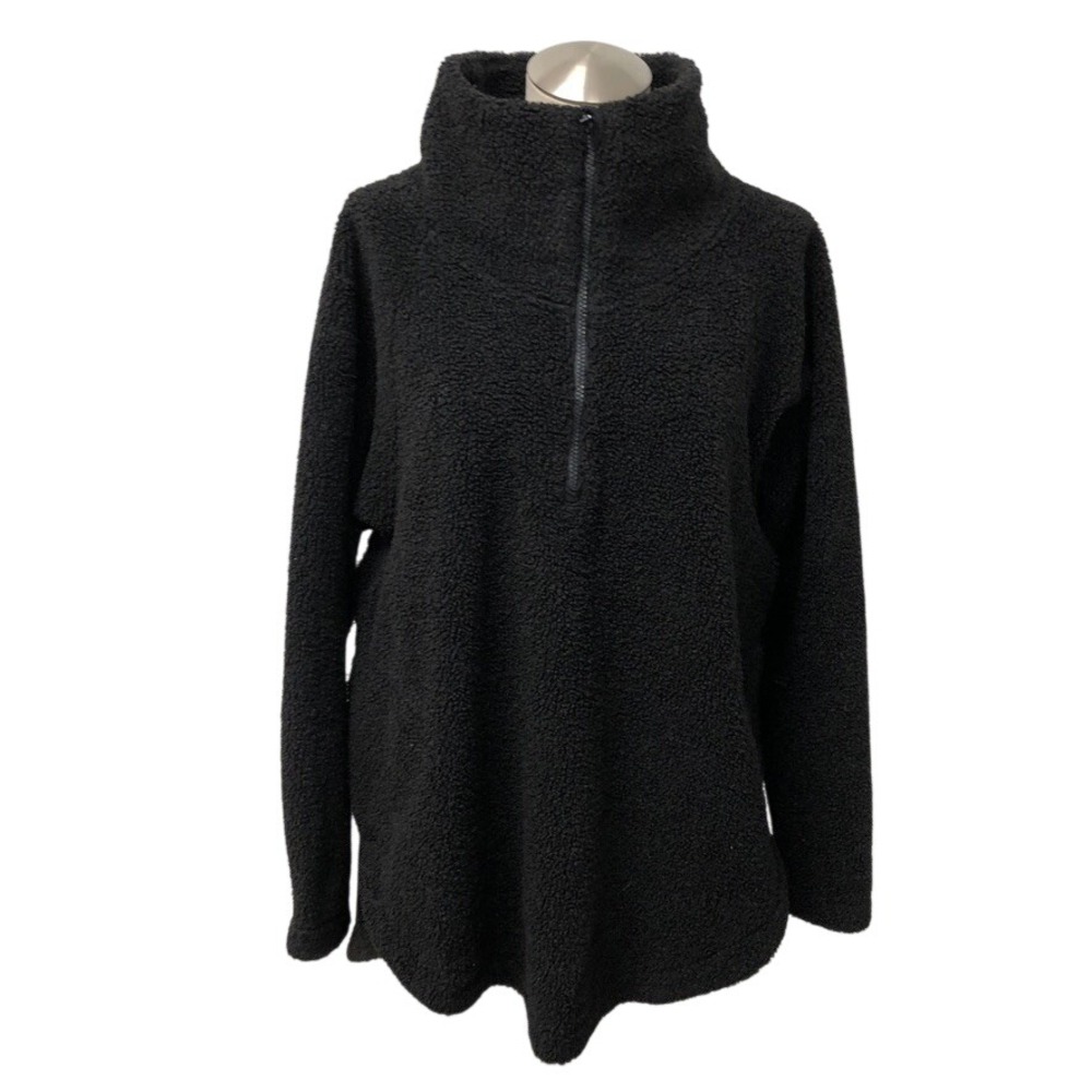 All in Motion Pullover Womens XXL Black Sherpa Fleece 1/4 Zip Pockets Cozy